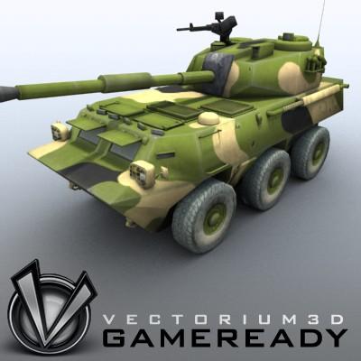 3D Model of Game-ready model of Chinese PTL02 100mm Wheeled Assault Gun - 3D Render 0